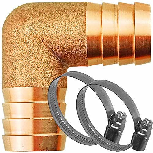 MegaHaustechnik L Winkel-Schlauchverbinder aus Messing Schlauchtülle Außendurchmesser 13mm 1/2 Zoll mit 2 Schlauchschellen aus Edelstahl, L-Stück Verbindung Reparatur Röhrchen für Gartenschlauch