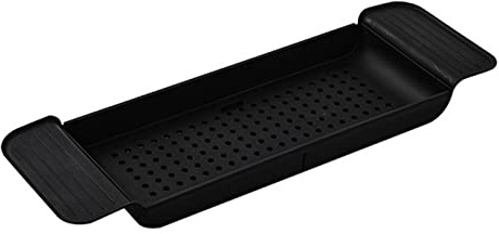Tomotato Badewannen Caddy Tablett, Erweiterbares Abfluss Baderegal Caddy Tablett Kunststoff Badewannen Tablett Aufbewahrungsregal Organizer für Kerze, Handtuch, Buch, Wein, Telefon(Schwarz)