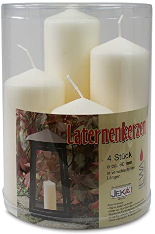 EWA Kerzen 4er Set Kaminkerzen Laternenkerzen Ecru Ø ca. 60 mm, Brenndauer: ca. 25-75 Stunden, Stumpenkerze, Altarkerze