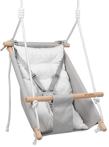 Tulano Hop 40 3in1 Babyschaukel – Mitwachsend durch Sitz- und Liegefunktion – 5-Punkt Sicherheitsgurt – Wendekissen – Ideal für Zuhause und draußen – Belastbar bis 36 kg – 6–36 Monate – Grau