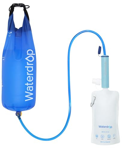 Waterdrop Wasserfilter Outdoor - Entfernt 99,99% aller Bakterien, Wasserfilter Outdoor Survival Camping Filtersystem mit Gravity - Wasserbeutel für Notfälle, Wandern, Reisen (Hellblau)