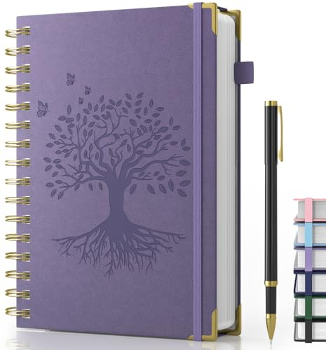 Notizbuch A5 mit Stift, Hardcover Spiral Notizbucher, Lined Journal mit 240 Seiten 100gsm Tintenfestes Papier, Journal für Erwachsene Arbeit, Schreiben, Notizen, Lernen, Reisen, 14.5 x 21cm - Lila