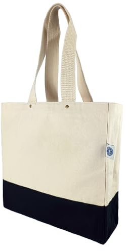Elberfelder Leinen Baumwolltasche Damen XL 35x35x10 cm – Shopper mit Reißverschluss-Innentasche