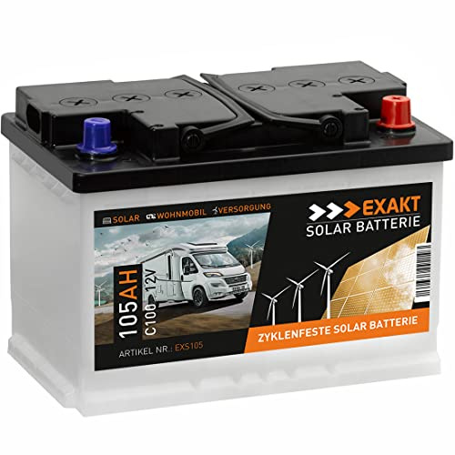 EXAKT Solarbatterie 12V 105Ah Wohnmobil Boot Mover Batterie ersetzt 100Ah