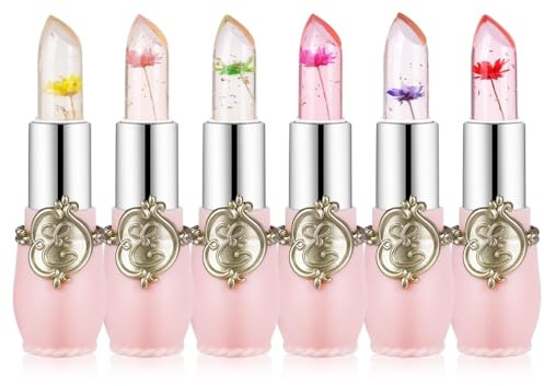 LOPHE Flower Jelly Lippenstift Set, 6 Stück Magic Temperature Farbwechsel Lippenbalsam Lipgloss, Langanhaltende Feuchtigkeitscreme Kristall Blumengelee Lippenstift Makeup Set (6PCS)