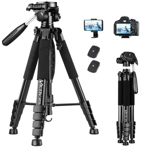 Victiv Kamera Stativ mit 52–160-185cm Höhe, leichtes Camera Tripod mit Abnehmbar 3-Wege-Kopf, Aluminium fotostativ für DSLR Canon Nikon Sony, Dreibeinstativ for Smartphone mit Handy Halterung