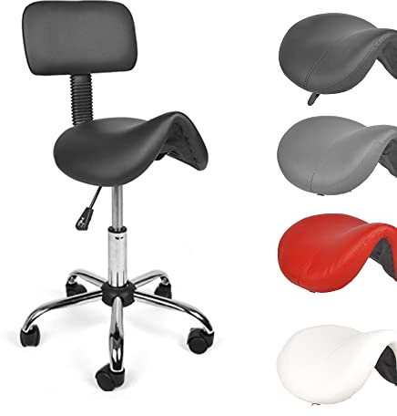 Mingone Sattelhocker mit Lehne, 360° drehbarer Ergonomisch Rollhocker | Sattelstuhl für Rückenentlastung Höhenverstellbarer 52-67cm für Büros|Küchen|Salon|Arztpraxen|Kosmetik (Schwarz)