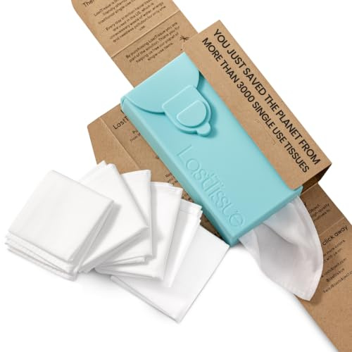 LastTissue® Wiederverwendbare Baumwolltaschentücher | Gesichtstücher & Taschentücher für Männer & Frauen – Waschbare, nachhaltige Gesichtstücher mit Aufbewahrungsetui (Türkis)
