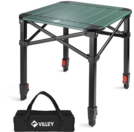 VILLEY Aluminium Klapptisch mit Tragetasche, klappbarer Campingtisch aus Alu, faltbarer Balkontisch, Gartentisch für Picknick, Camping und Strand im Freien, 40 * 40 * 53cm