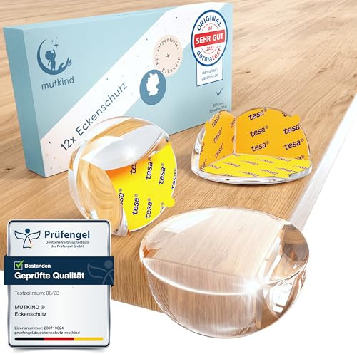 MUTKIND 12x Eckenschutz Baby - (Mit Kleber von TESA) Kantenschutz Baby - Extra starker Halt - Baby Kantenschutz Selbstklebend - Eckenschutz Transparent - Eckschutzkanten (Transparent)