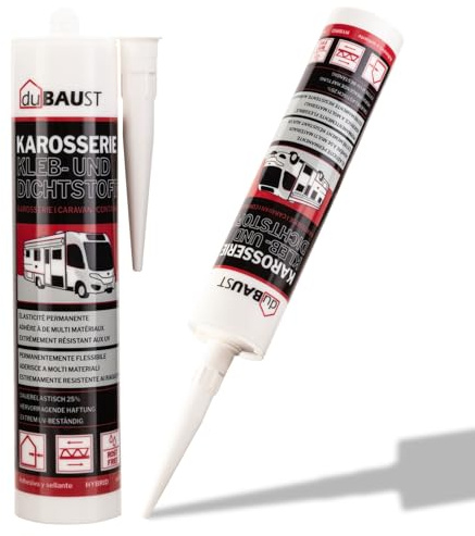 dubaust 1K Karosseriekleber & Dichtmasse MS Polymer, UV-beständig, extra starke Klebekraft zum Kleben & Abdichten im Fahrzeugbau & Wohnmobil, Caravan 290ml Kartusche (stahlgrau, 1x)