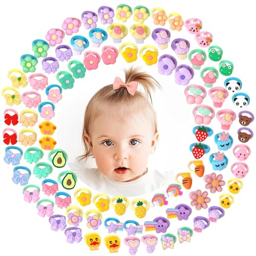PYEUIFT 100 Stück Baby-Haargummis, Süße Kinder Haargummis, Haarschleifen, weichem, nahtlosem Pferdeschwanzhalter für Kleinkinder, Babys, Mädchen (Bunte)