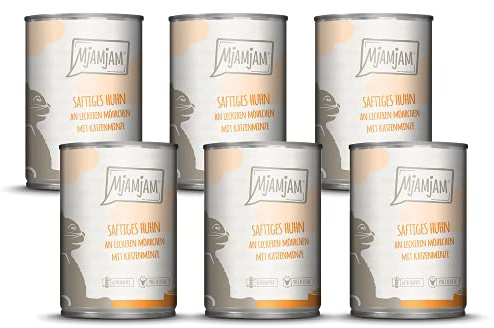 MjAMjAM - Premium Nassfutter für Katzen - saftiges Huhn an leckeren Möhrchen, 6er Pack (6 x 400 g), getreidefrei mit extra viel Fleisch
