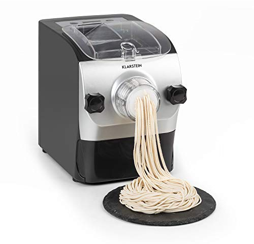 Klarstein Pastamania Elektrische Nudelmaschine – 260W Automatische Pastamaschine mit 7 Aufsätzen, 500g Kapazität, Leise 60dB, LED-Display, 3-Minuten Knetvorgang, Inkl. Teigausstecher und Ravioli-Form