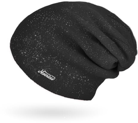 Neverless® Damen Mütze Herbst Strick-Beanie ungefüttert Feinstrick Glitzer Slouch einfarbig Uni Schwarz Unisize