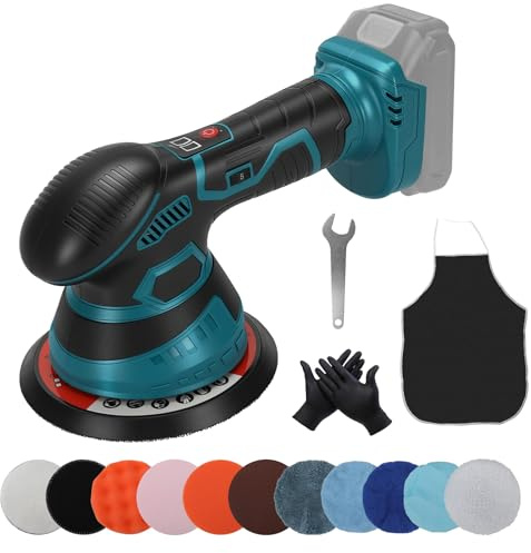 Auto Poliermaschinen für Makita 18V Akku, 6 Geschwindigkeit, 2500-5000RPM | 6 Zoll, Kabellos, Exzenter Poliermaschine Set für Autopflege Polieren Autodetailing Wachsen (Ohne Akku)