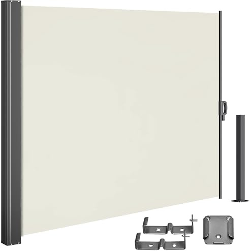 Casaria® Seitenmarkise Nosara 160x300cm Ausziehbar Blickdicht Sonnenschutz Markise Balkon Terrasse Garten Seitenrollo Sichtschutz Windschutz Creme