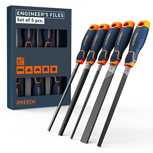 Presch Werkstattfeilen Set 5tlg. - Hochwertiges Metallfeilen Set mit Hieb 2 inkl. Flachstumpffeile, Halbrundfeile, Rundfeile, Dreikantfeile und Vierkantfeile - Profi Feilenset Metall