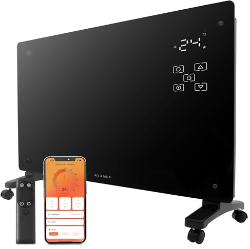 KLAMER Konvektor Pro 2500 W WLAN Heizgerät – Smart Konvektor mit App- & Timersteuerung, ECO- & Frostschutzmodus, LED-Display, Überhitzungsschutz, für Wohn- & Schlafräume, Wand- oder Standmontage
