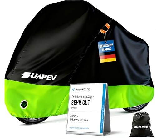 ZUAPEV® Fahrradabdeckung Wasserdicht Fahrradgarage Wetterfest Plane für Aussen, Fahrrad Abdeckplane 210D Fahrradplane Regenschutz, Fahrrad Garage Outdoor Abdeckung Schutzhülle -Test SEHR GUT