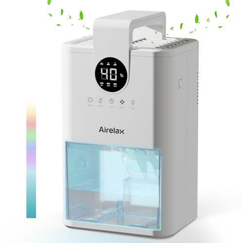 Airelax Luftentfeuchter 1000ML Kleiner Energiesparender Luftentfeuchter Elektrisch, 5 Touch-Funktionstasten & Auto Abschaltung Entfeuchter, Leise Raumentfeuchter für Keller, Schlafzimmer, Bad, Home