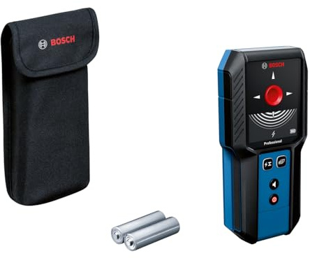 Bosch Professional Ortungsgerät GMS 120-27 (2xAA Batterien, max. Detektionstiefe Nicht-magnetisches Metall/magnetisches Metall/Spannungsführende Leitungen/Holz: 120/100/50/30 mm, Schutztasche)