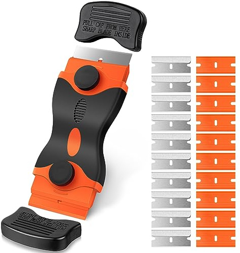 Ainiv Schaber Set, Stabiler Kochfeldschaber mit 20 Ersatz-Klingen, Schaber Küchenschaber, Kochfeldschaber, Reinigungsschaber, Herd Glasschaber, Herdschaber für Backofen, Glaskeramik-Orange