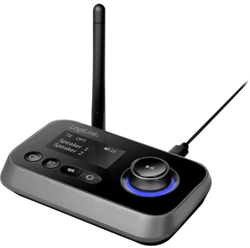 LogiLink BT0062 - Bluetooth 5.0 Audiosender und Empfänger (Transmitter und Receiver) um Nicht-bluetoohfähige Geräte mit Bluetooth auszustatten, 2 Kopfhörer gleichzeitig koppeln, Schwarz