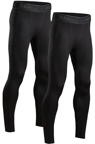 DANISH ENDURANCE 2er Pack Kompressions Hose, Laufhose Herren Lang | Lauftights mit 4-Wege-Stretch, Schnelltrocknend mit Seitentaschen, für Laufen, Workouts & Gym Training
