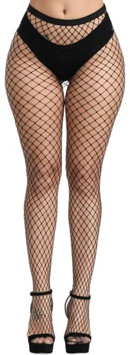 JIUYEHUA Netzstrumpfhose Schwarz Hohe Taille Strümpfe Strumpfhosen Sexy Netzstrümpfe für Damen (DE/NL/SE/PL, Alphanumerisch, Einheitsgröße, Regular, Regular, Netzstrumpfhose Schwarz - L/Masche)