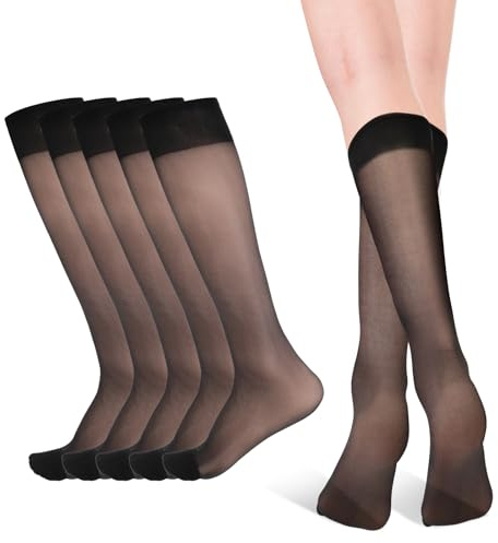 CIATBYYJ 6 Paar Damen Kniestrümpfe,Nylon Kniestrümpfe,Transparente Nylon Fein-Kniestrümpfe,Kniehohe Pop Socken für Damen