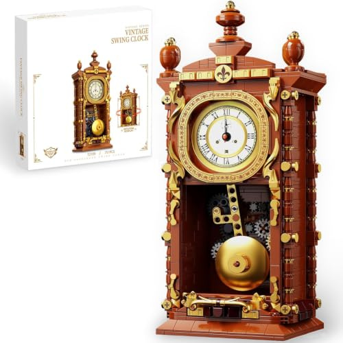 HIGH GODO Vintage Pendeluhr Klemmbausteine,751Teile Retro Pendeluhr Bausteine Klassisches Wanduhr Modell Design mit Schwingmechanik,Creative Heimdekoration Geschenks für Erwachsene oder Jugendliche