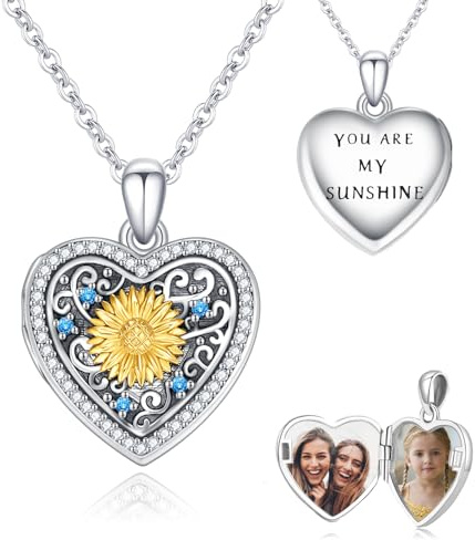 REDSUN Medaillon Silber 925 Medaillon zum Öffnen für Bilder Lebensbaum/Sonnenblume/Kompass/Mondstein/Kristall Medaillon Kette für Frauen Mädchen, Sterling Silber