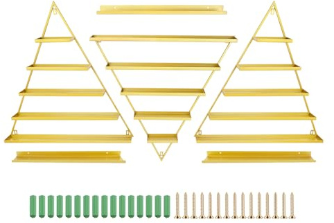 QIERF Wandmontiertes Nagellackregal - 5-stöckig, dreieckig & 6-teiliges Set, Eisen, modern, 66x7x70 cm, für Nagelstudio und Salon, Gold