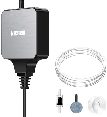 NICREW Aquarium Luftpumpe, Nano Silent Mini Sauerstoffpumpe mit Rückschlagventil, Sehr Leise <33dB Aquarium Zubehoer für Nanoaquarien