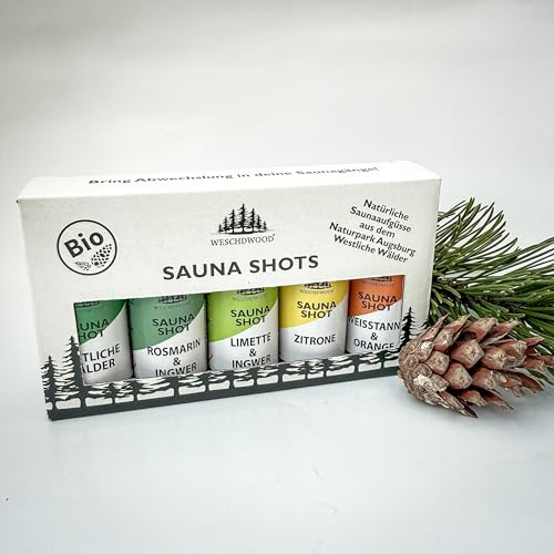 Weschdwood Sauna Shots - 5er Set 19ml Premium Bio Saunaaufguss | perfekt abgestimmt für abwechslungsreiche Saunagänge