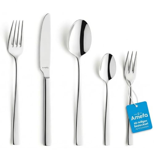 Amefa Fresh Besteckset 12 Personen, Besteck Set 60-teilig, Edelstahl Rostfrei, Besteck Spülmaschinenfest, Essbesteck, Tafelbesteck