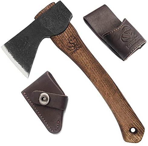 BeaverCraft Holzbearbeitungsaxt mit Scheide AX1 – Geschmiedete Axt, Bushcraft-Axt für Camping – Kleine Forstaxt zum Hacken und Spalten – Gartenaxt mit Holzgriff, Holzbearbeitungswerkzeug