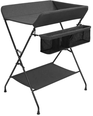 vidaXL Wickeltisch mit seitlichen Staufächern Zusammenklappbar Wickelauflage Kommode Mulde Unterlage Wickeln Baby Kinder Anthrazit Eisen