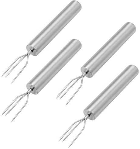 4 Stück Pellkartoffelgabel Set Premium - Edelstahl Kartoffelgabel & Maisgabel Mit Sicherheitskappen - Professionelles Grillzubehör Für Gemüse, Maiskolben & Grillgut - Spülmaschinenfest