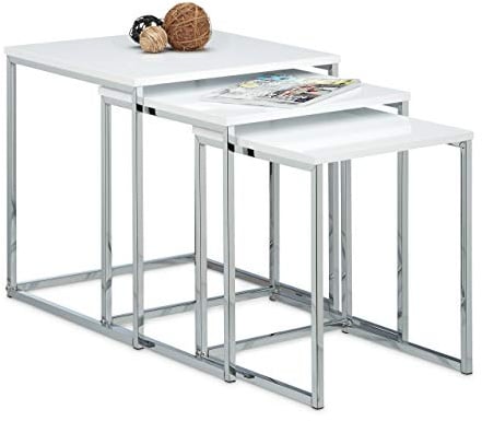 Relaxdays Beistelltische 3er Set, Couchtisch, Holz, Metall, weiß | Satztische, modernes Design, HxBxT: ca. 42 x 40 x 40 cm