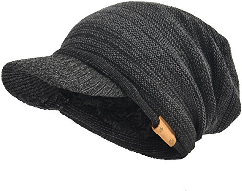 Herren Dame Dick Vlies Gefütterte Strickmützen Stricken Slouch Mütze Mit Visier