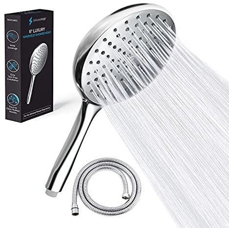 SparkPod Hochdruck-Handbrause mit Schlauch, 15,2 cm große Seite, Regendusche mit extra langem 1,8 m Schlauch, luxuriöses Design, Installation in 1 Minute (Chrom)