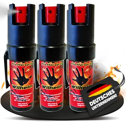 3 Dosen Wilhelm Pfefferspray Tierabwehr Selbstverteidigung CS Gas KO Spray hochdosiert (ca. 2 Mio. Scoville) effektives Verteidigungsspray (Fog, 16 ml)