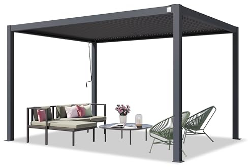 PRIMEYARD Pergola 3x4 m Aluminium-Pfosten mit Lamellendach aus Stahl anthrazitfarbene Terrassenüberdachung