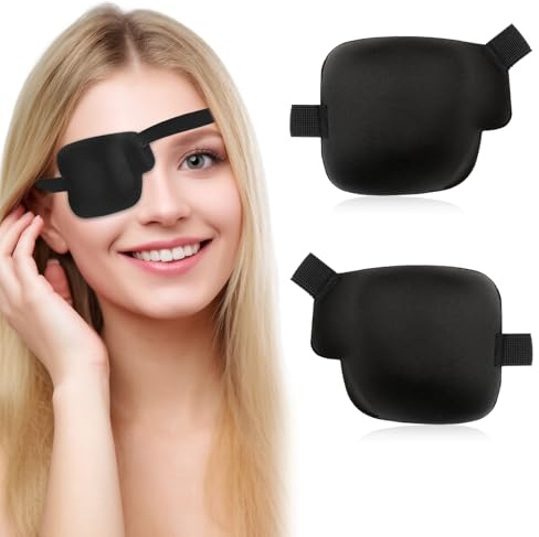 Larrel 2 Stück 3D Augenklappe, 9,7 x 7,9 cm Verstellbare Augenmaske mit Klettverschluss Schwarze Einzelne Augenklappe aus Polyester für Erwachsene und Kinder (Linkes + Rechtes)
