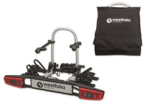 Westfalia Bikelander Fahrradträger für die Anhängerkupplung - inklusiv Tasche | Kupplungsträger für 2 Fahrräder | E-Bike geeignet | zusammenklappbar | LED-Hybrid-Leuchten