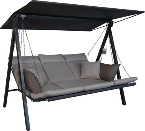 ANGERER Hollywoodschaukel Lounge Smart – Schaukel zum Sitzen, Liegen & Entspannen, inkl. Bett-Funktion, einfache Montage, Made in Germany, hochwertiger Stoff, Beige