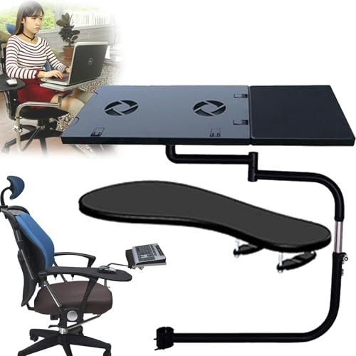 Tastatur Halterung, Tastaturablage Stuhl Klemme Tastatur Halter 360° Verstellbares Tastaturständer mit Mauspad USB Lüfter Rostfreiem Stahl Stuhlschaftklemme Tastaturstütze Fauler Keyboardständer