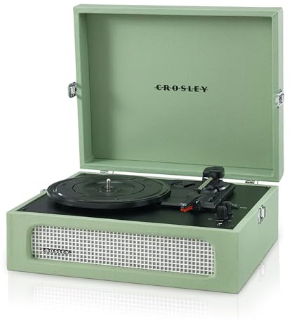 Crosley Voyager Plattenspieler mit 2 Lautsprecher, Bluetooth In & Out und AUX - 3 Speed Retro Schallplattenspieler - Für 7, 10 und 12 Vinyl - Tragbar mit Integriertem Koffer - Salbei